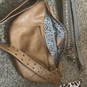 Joy Susan Tan Bag with Slouchy Design and Metal Accents